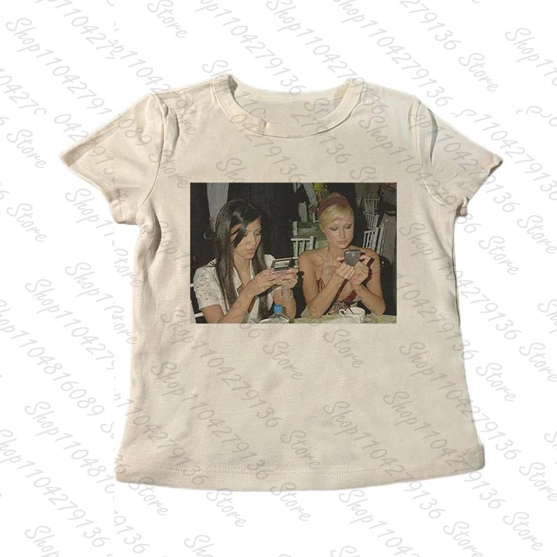 Y2K Graphic Baby Tee Crop - 2000s Punk Women Short Sleeve Slim