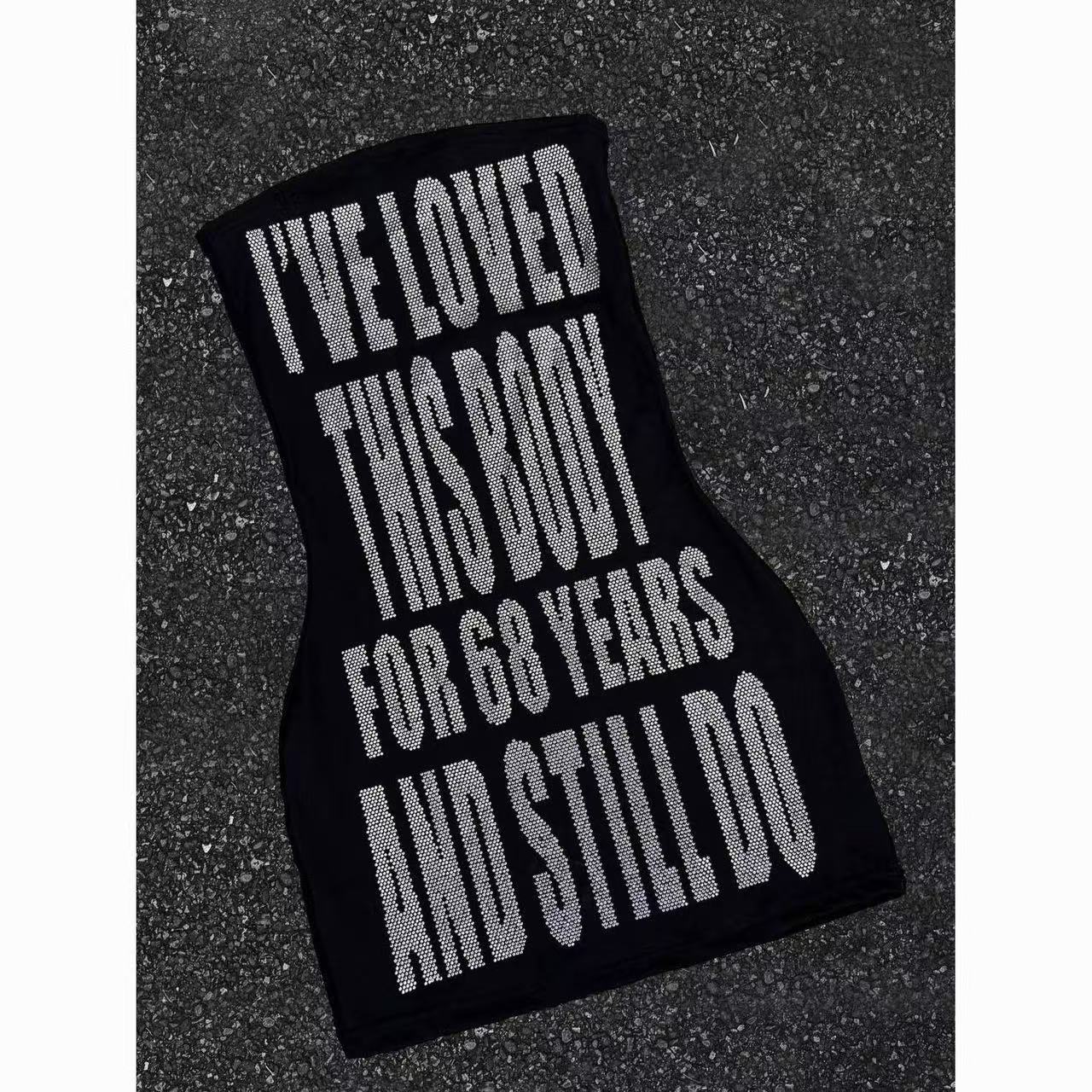 Sparkly Rhinestone Club Party Dress - Sparkly Rhinestone Slogan Tube Mini Dress