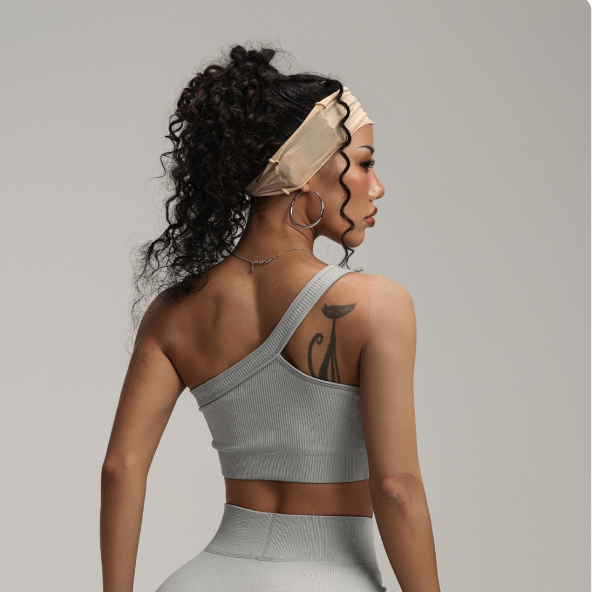 Seamless Ribbed Workout Tank Top - Women One Shoulder Ribbed Sports Bra