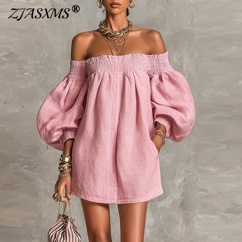 Off Shoulder Puff Sleeve Sundress - 2026 Summer New Off Shoulder Puff