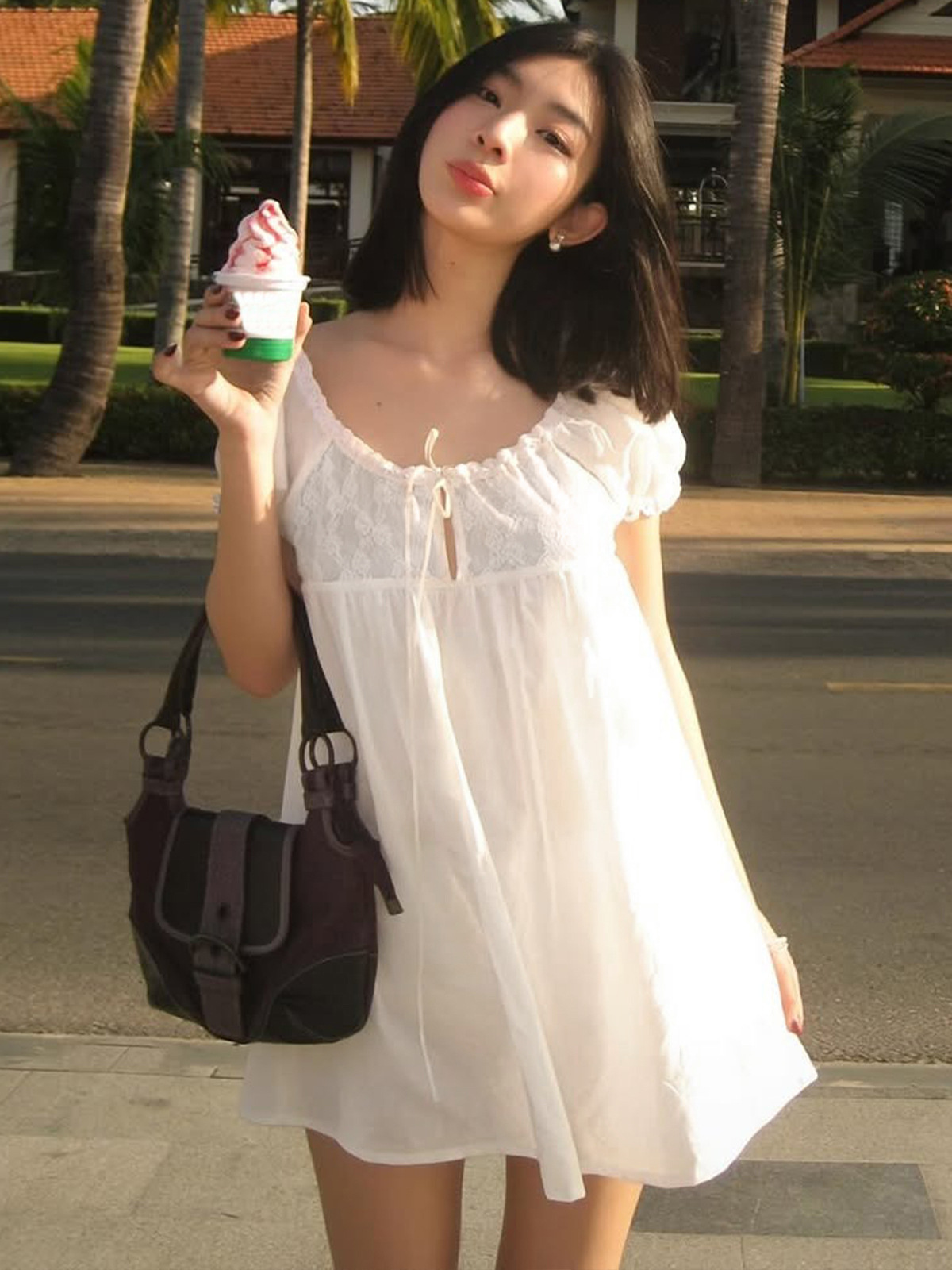 Off Shoulder Puff Sleeve Sundress - White Off Shoulder Lace Babydoll Mini