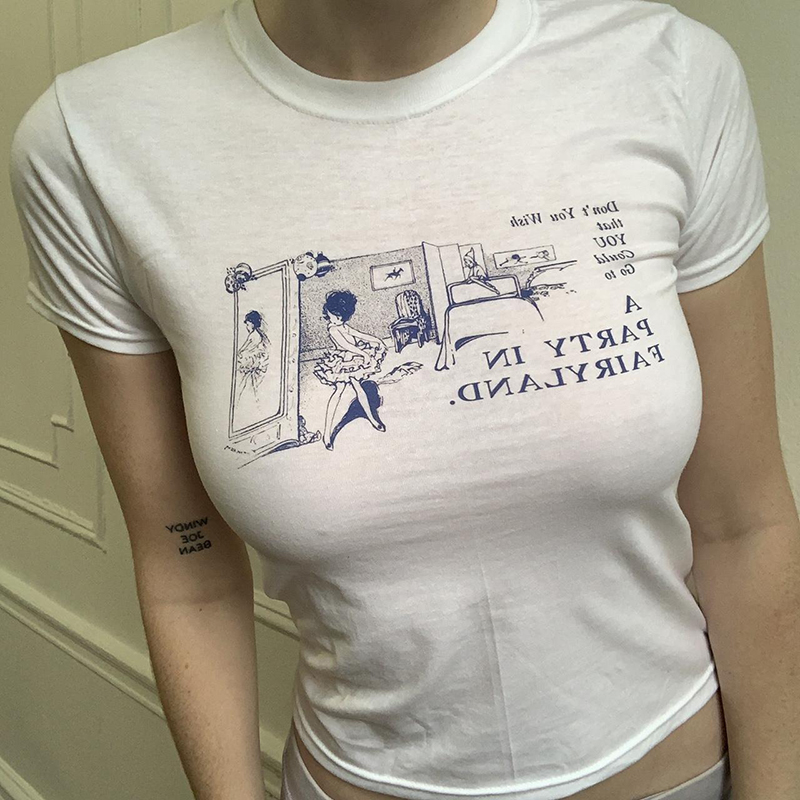 Y2K Graphic Baby Tee Crop - Y2k Clothes Gothic Emo Girl Crop