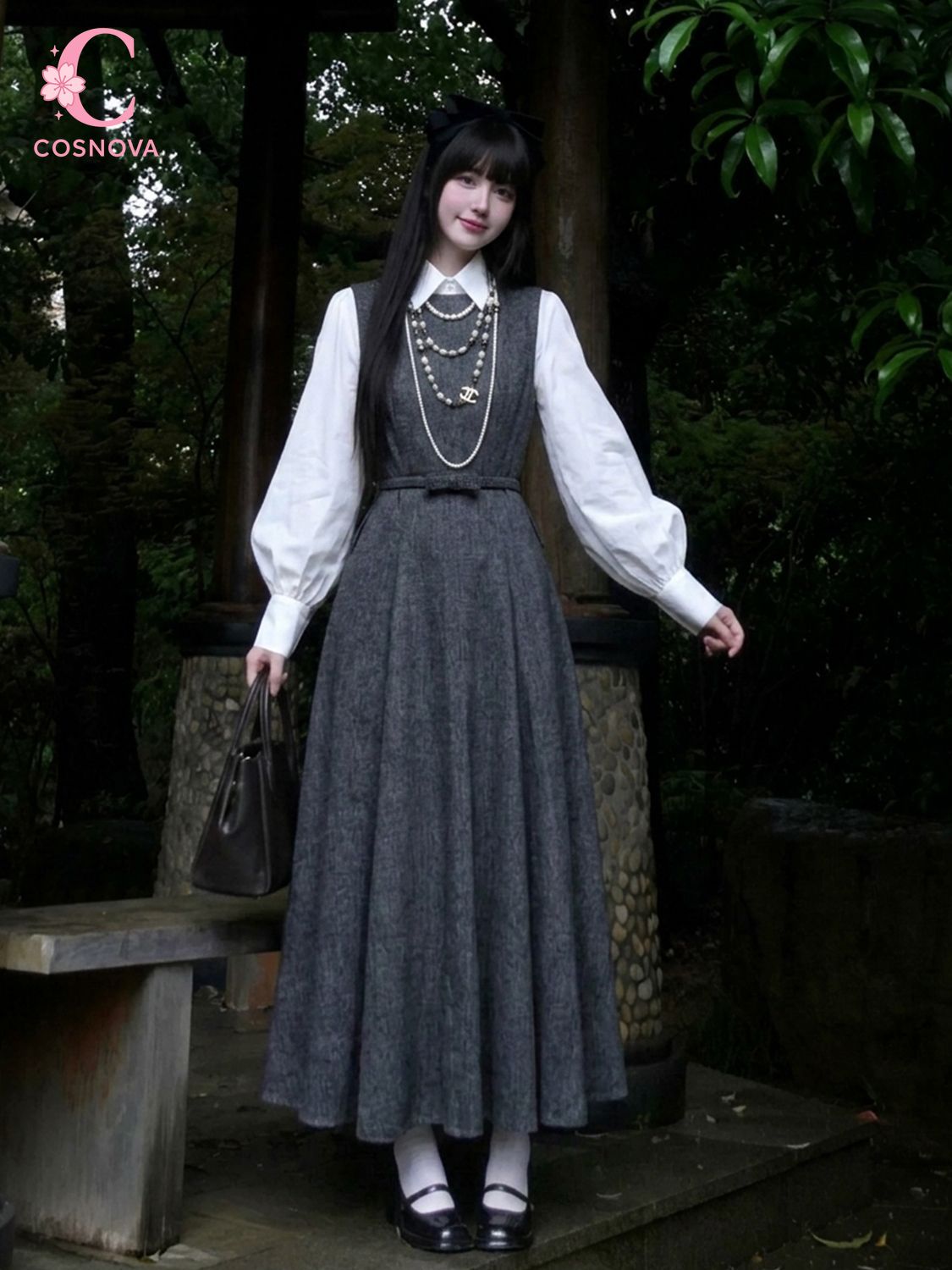Korean Style A Line Shirt Dress - Korean Hepburn Style 2 Piece Dress
