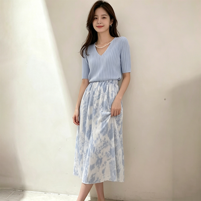 Korean Style A Line Shirt Dress - 2026 Summer Gentle Short Sleeve V-neck