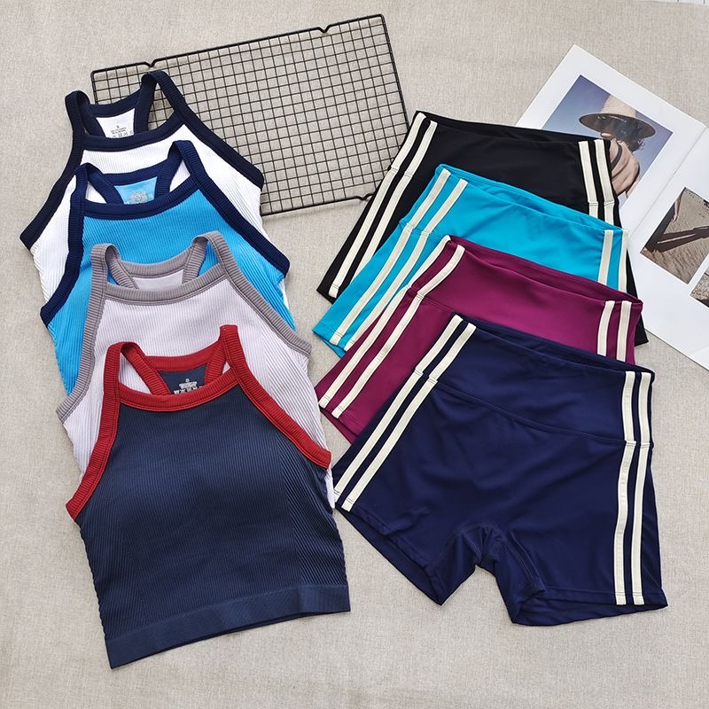 Seamless Ribbed Workout Tank Top - Women Ribbed Workout Sets 2 PCS