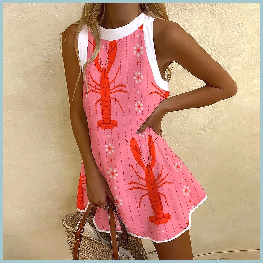 Dresses - Women's Pineapple Print Sleeveless Dress -