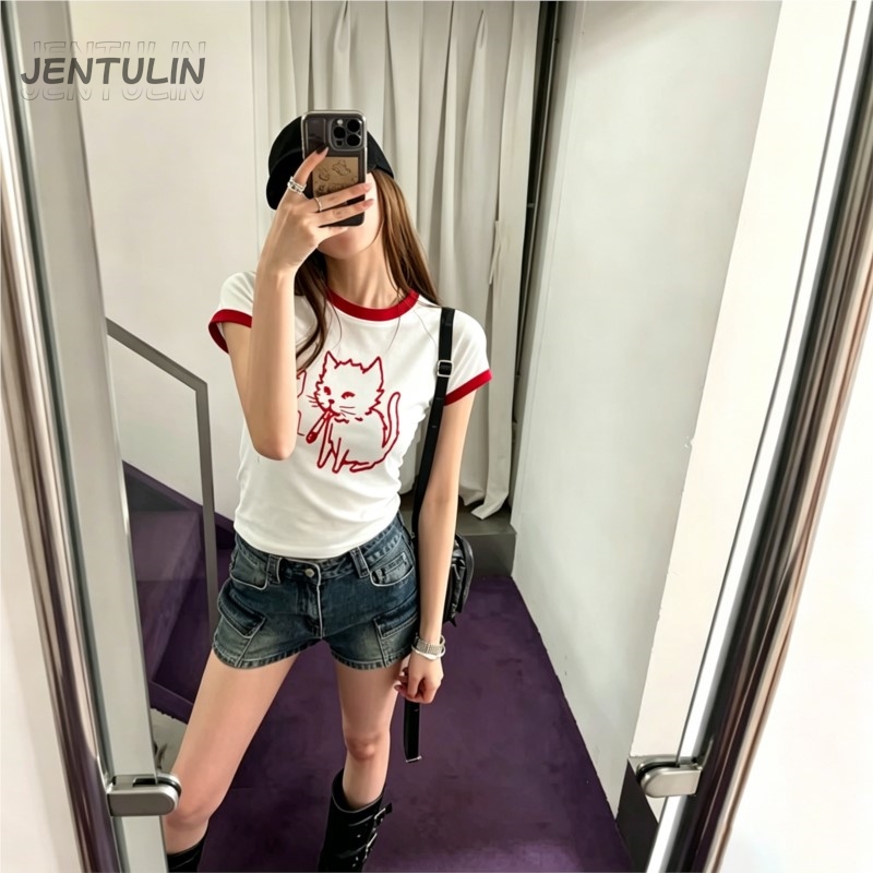 Y2K Graphic Baby Tee Crop - Korea Style Y2k 90s Crop Top