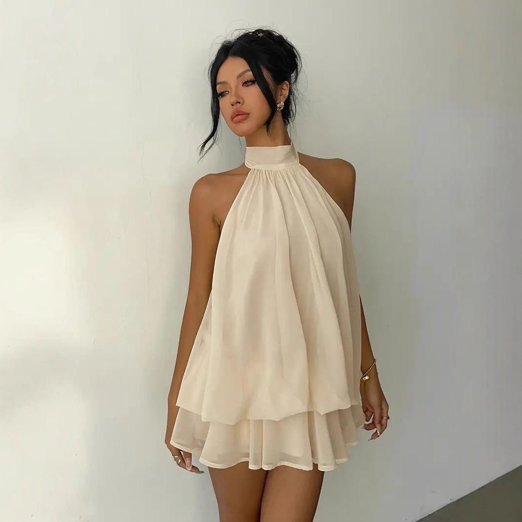 Y2K Backless Halter Mini Dress - Women's Halter Neck Dress Backless Tie-Front
