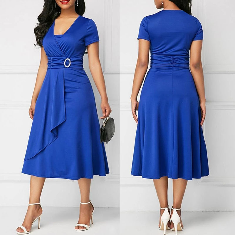 French Vintage Floral Midi Dress - We.Fine Dress Women Solid Color Short