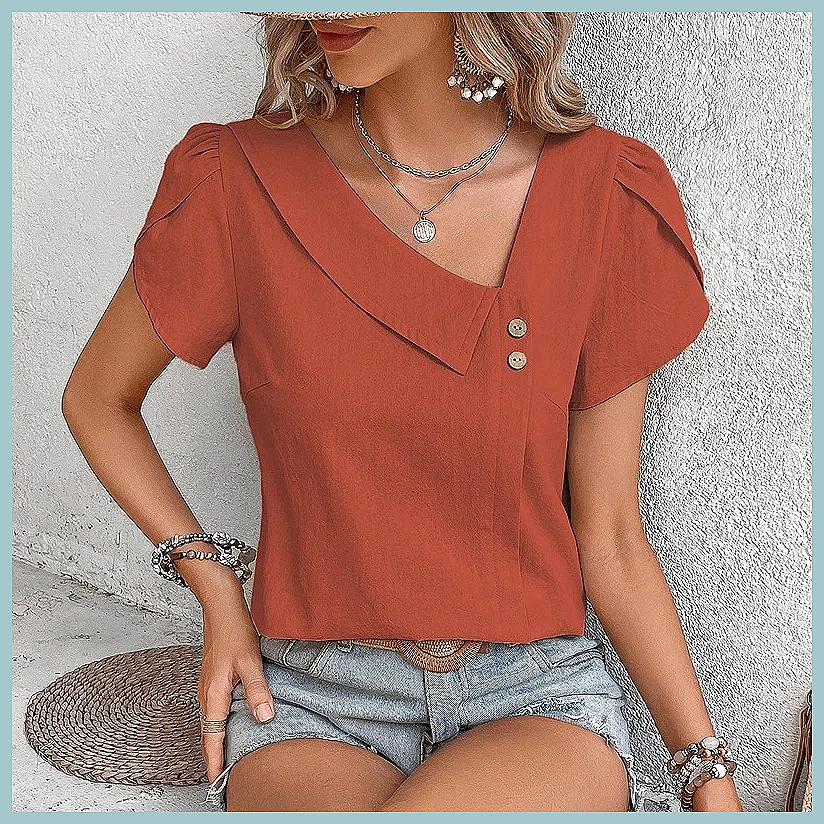 Blouses - 2024 Summer Vintage Solid Color Blouse