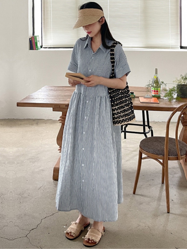 Retro Korean Style Loose Fit S - Casual Loose Linen Shirt Dress ulasan dan harga