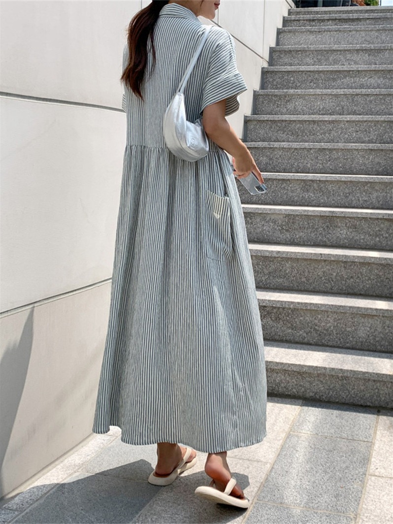 Retro Korean Style Loose Fit S - Casual Loose Linen Shirt Dress ulasan dan harga