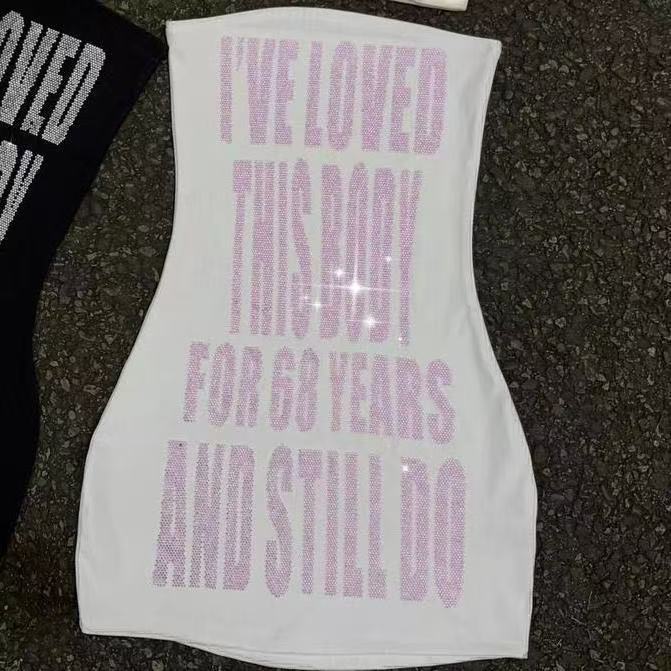 Sparkly Rhinestone Slogan Tube - Sparkly Rhinestone Club Party Dress ulasan dan harga