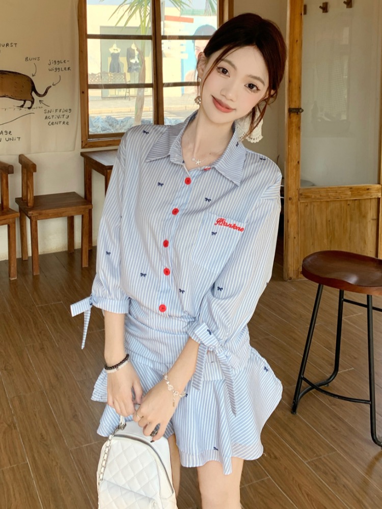 Korean Style Casual Striped Sh - Korean Style A Line Shirt Dress ulasan dan harga