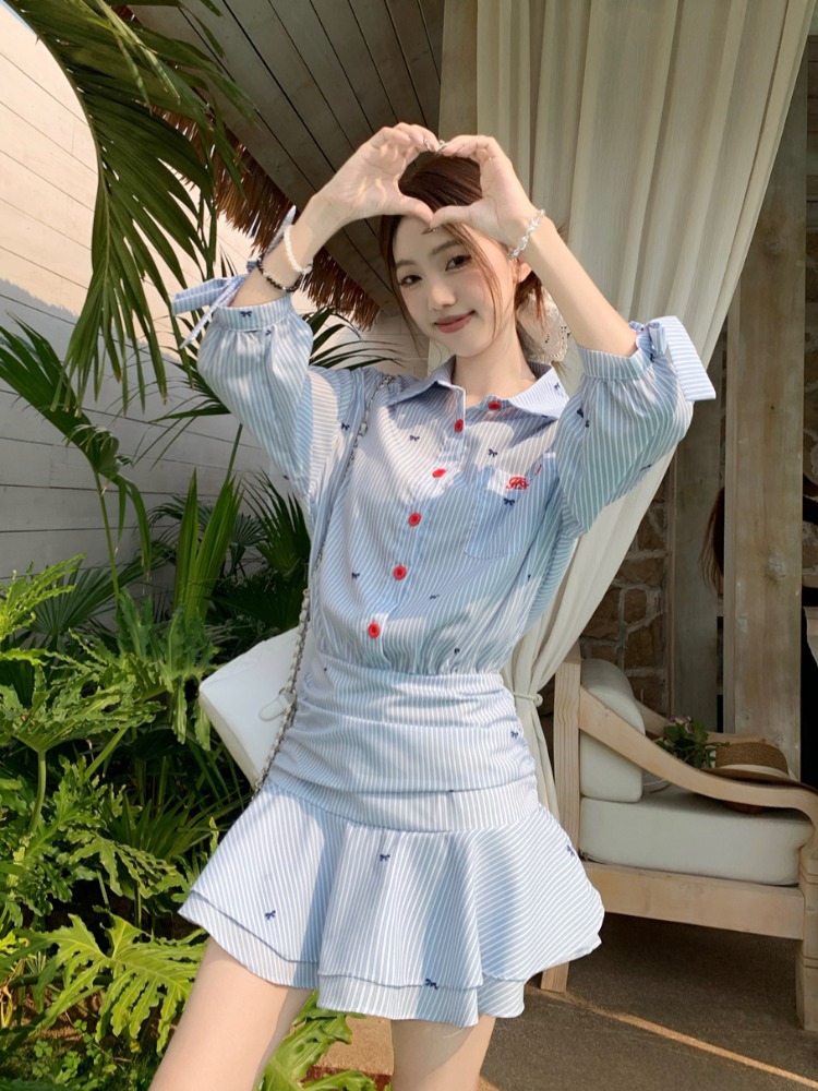 Korean Style Casual Striped Sh - Korean Style A Line Shirt Dress ulasan dan harga