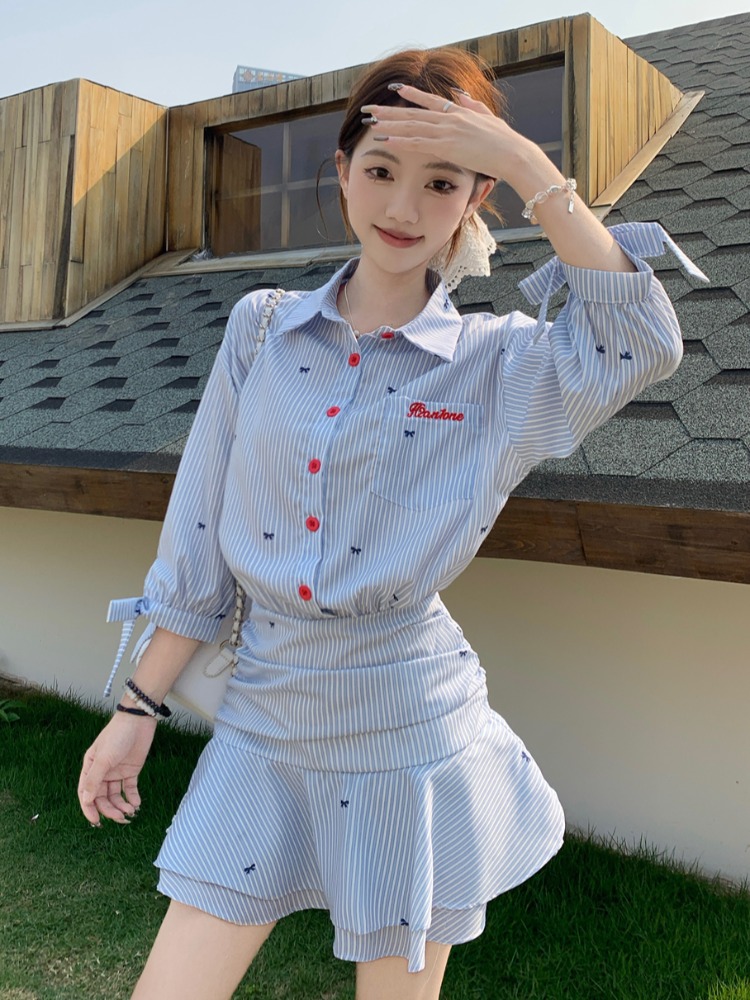 Korean Style Casual Striped Sh - Korean Style A Line Shirt Dress ulasan dan harga