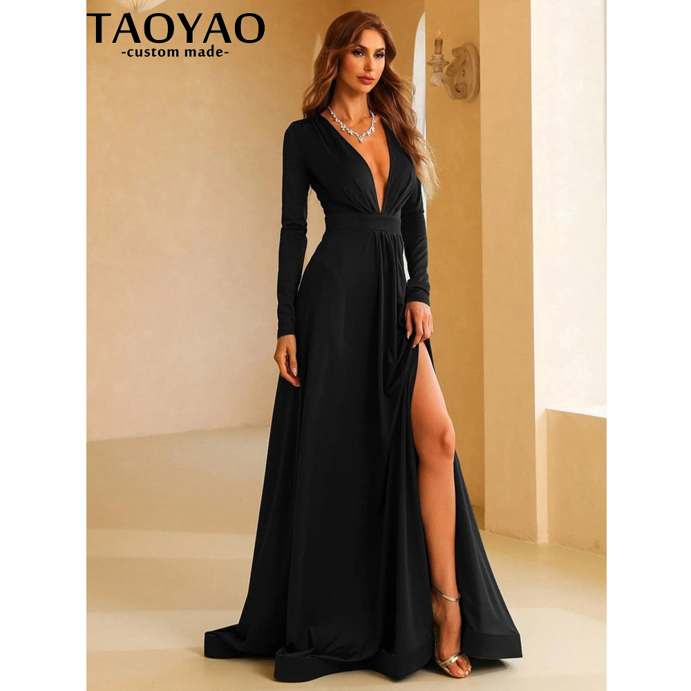 TaoYao Women Evening Dresses C - Elegant Satin Evening Gown Split ulasan dan harga