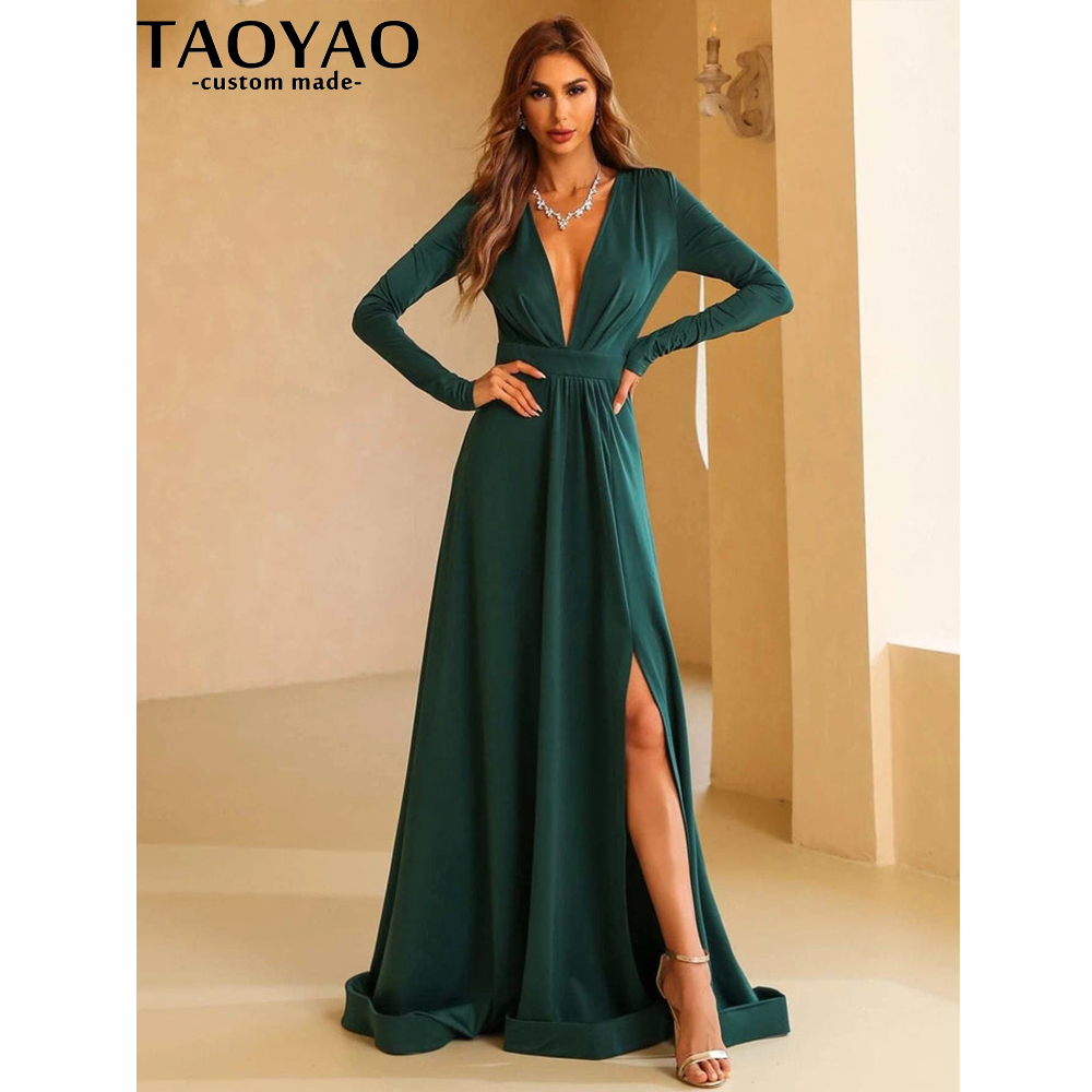 TaoYao Women Evening Dresses C - Elegant Satin Evening Gown Split ulasan dan harga