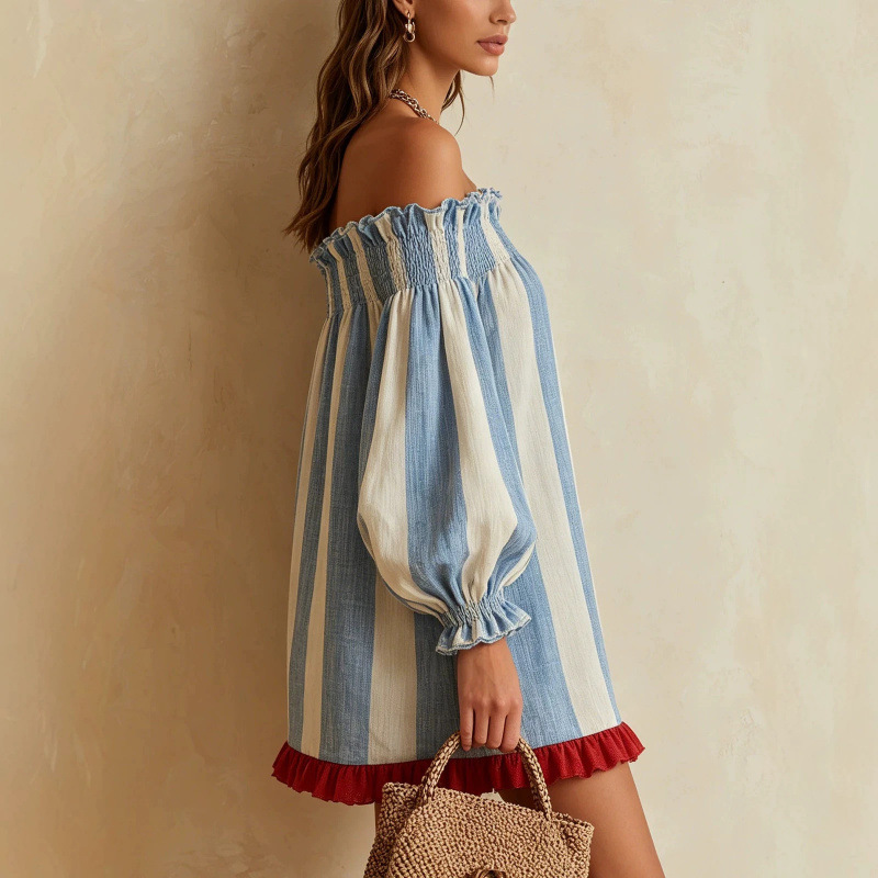 2026 Women Off‑the‑Shoulder Dr - Off Shoulder Puff Sleeve Sundress ulasan dan harga
