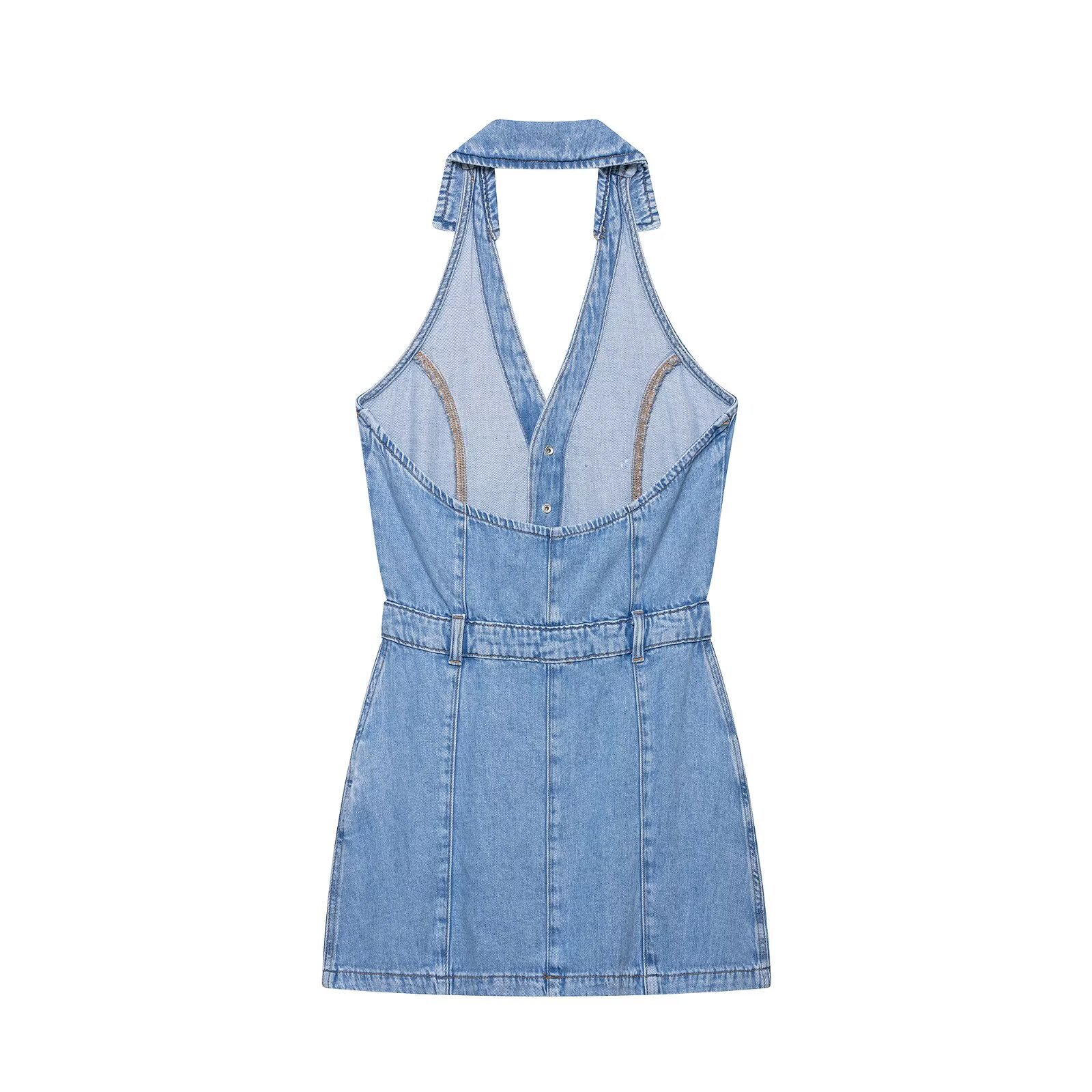 Y2K Halter Denim Mini Dress Wo - Y2K Backless Halter Mini Dress ulasan dan harga