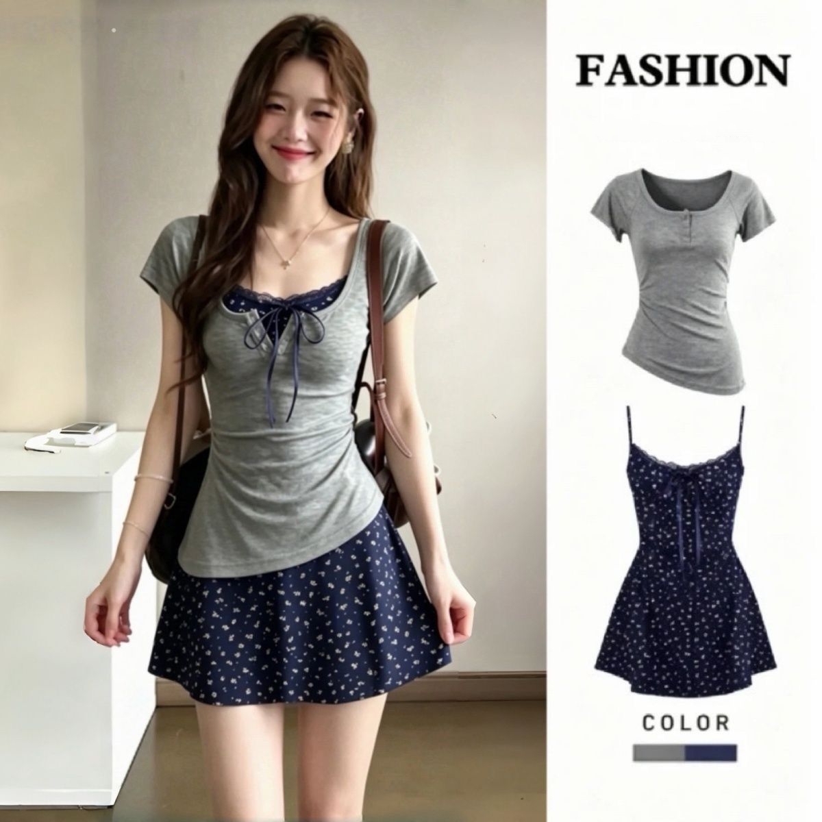 Women's French Graceful Slim L - Korean Style A Line Shirt Dress ulasan dan harga