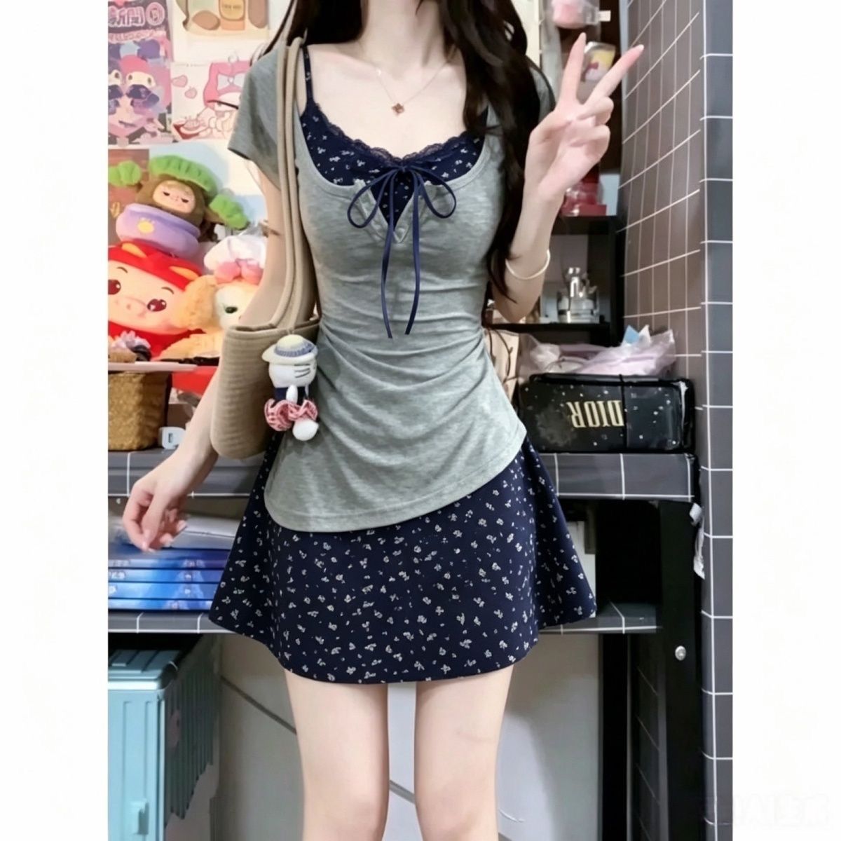 Women's French Graceful Slim L - Korean Style A Line Shirt Dress ulasan dan harga