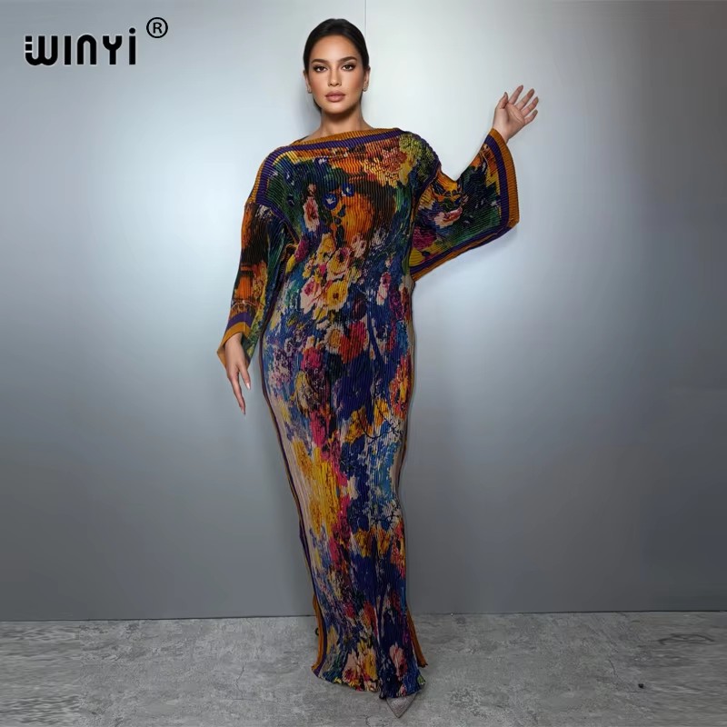 WINYI summer Pleated Elastic l - Boho Summer Beach Maxi Dress ulasan dan harga