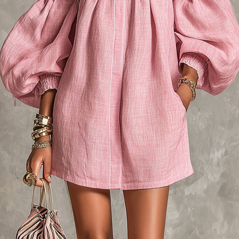 Women's Solid Off Shoulder New - Off Shoulder Puff Sleeve Sundress ulasan dan harga