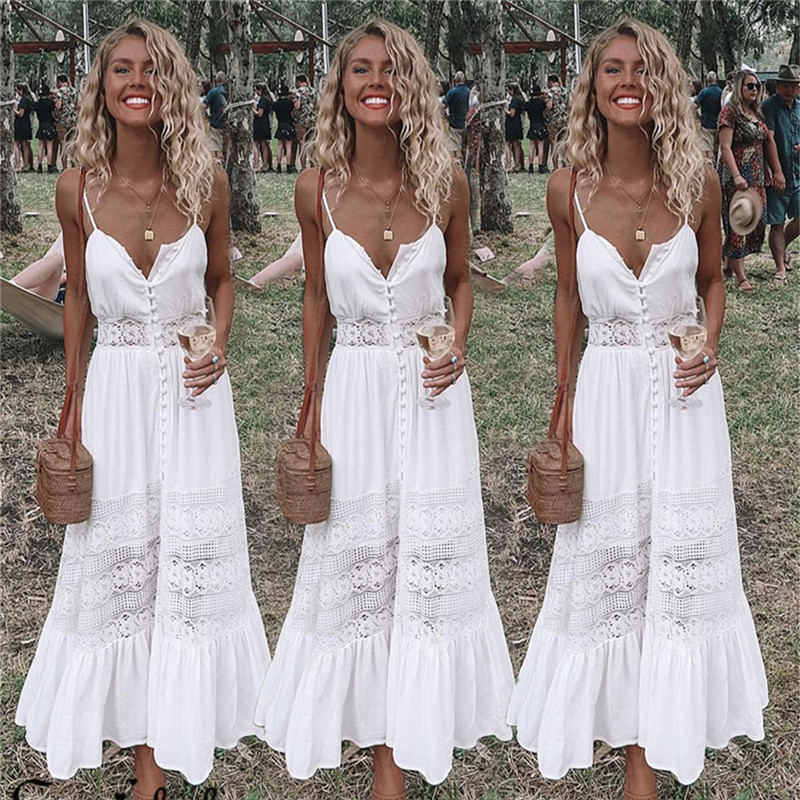 Womens Holiday Strappy Button  - French Vintage Floral Midi Dress ulasan dan harga