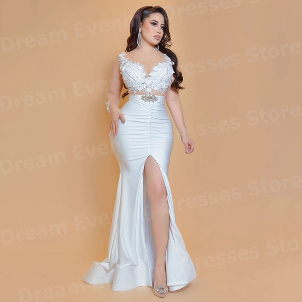 Elegant White Mermaid Women's  - Elegant Satin Evening Gown Split ulasan dan harga