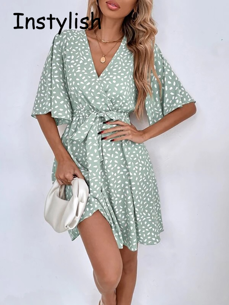 Casual Dot Print Mini Dress wi - French Vintage Floral Midi Dress ulasan dan harga