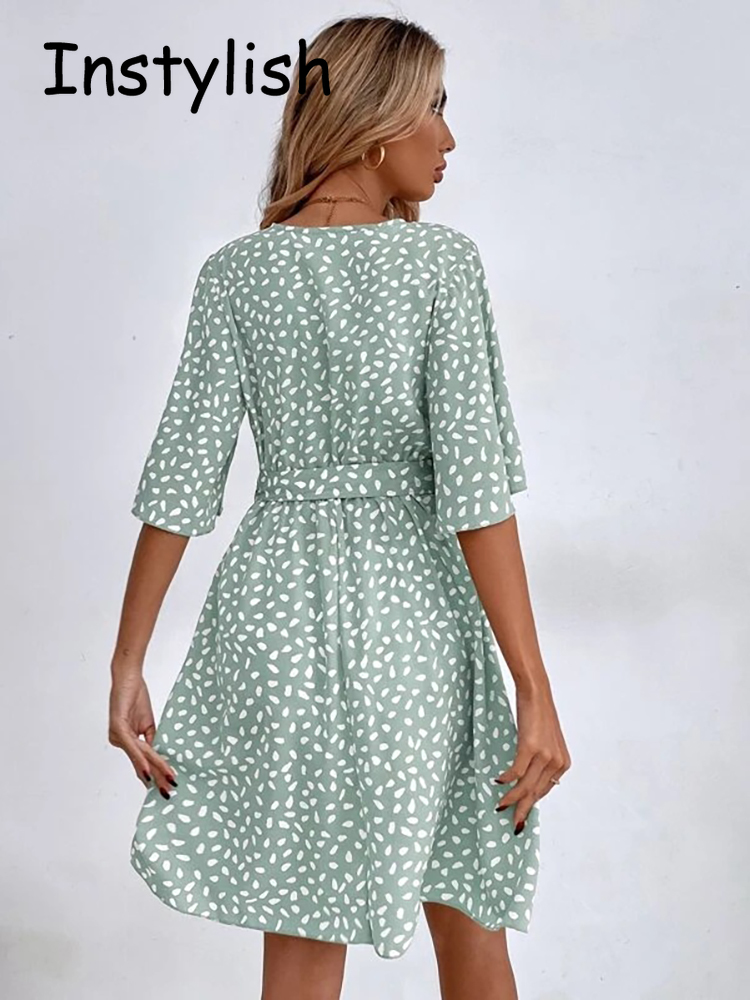 Casual Dot Print Mini Dress wi - French Vintage Floral Midi Dress ulasan dan harga