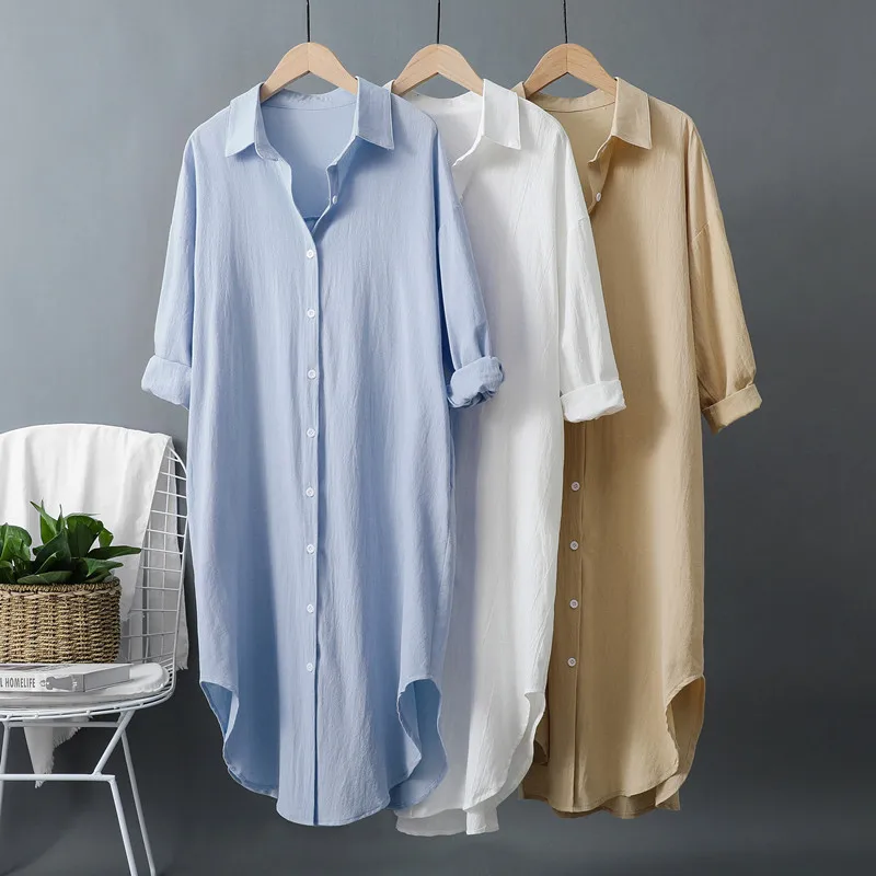 New Cotton and Linen Women's L - Casual Loose Linen Shirt Dress ulasan dan harga
