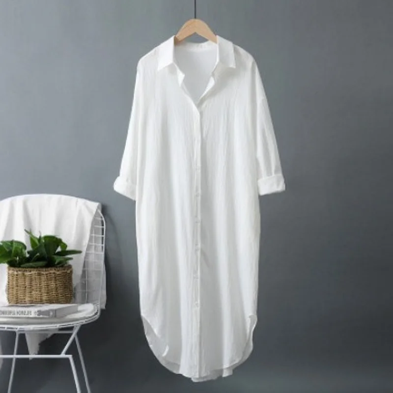 New Cotton and Linen Women's L - Casual Loose Linen Shirt Dress ulasan dan harga
