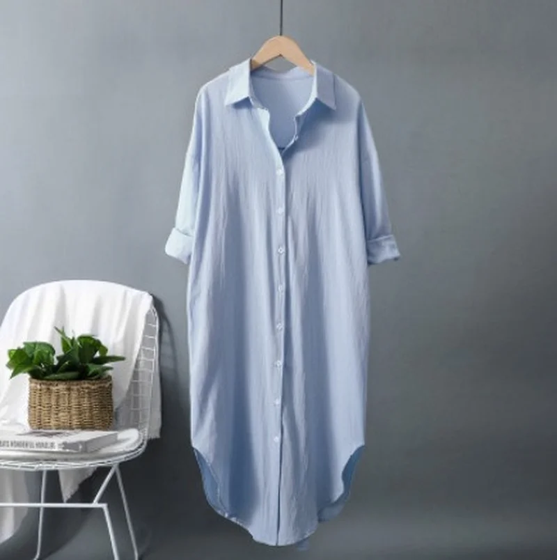 New Cotton and Linen Women's L - Casual Loose Linen Shirt Dress ulasan dan harga
