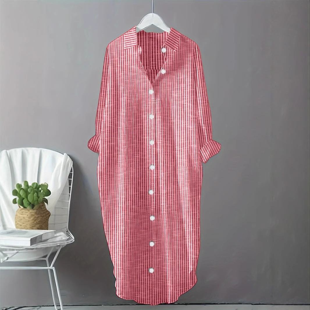 Vintage Cotton Linen Striped S - Casual Loose Linen Shirt Dress ulasan dan harga