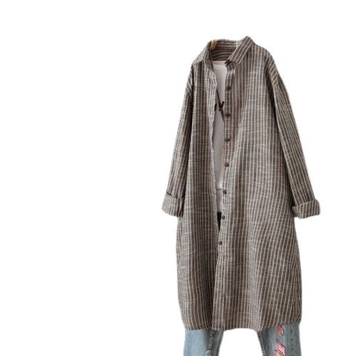 Vintage Cotton Linen Striped S - Casual Loose Linen Shirt Dress ulasan dan harga