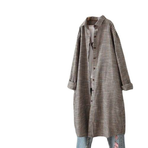 Vintage Cotton Linen Striped S - Casual Loose Linen Shirt Dress ulasan dan harga