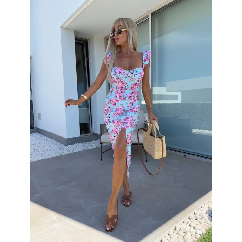 Women's Floral Ruffled Midi Dr - French Vintage Floral Midi Dress ulasan dan harga