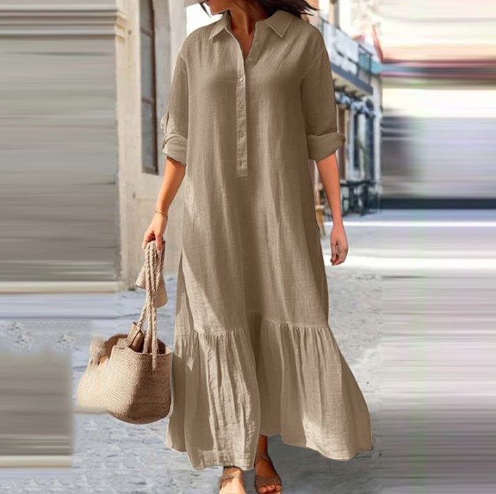 2025 Women's Linen Shirt Dress - Casual Loose Linen Shirt Dress ulasan dan harga