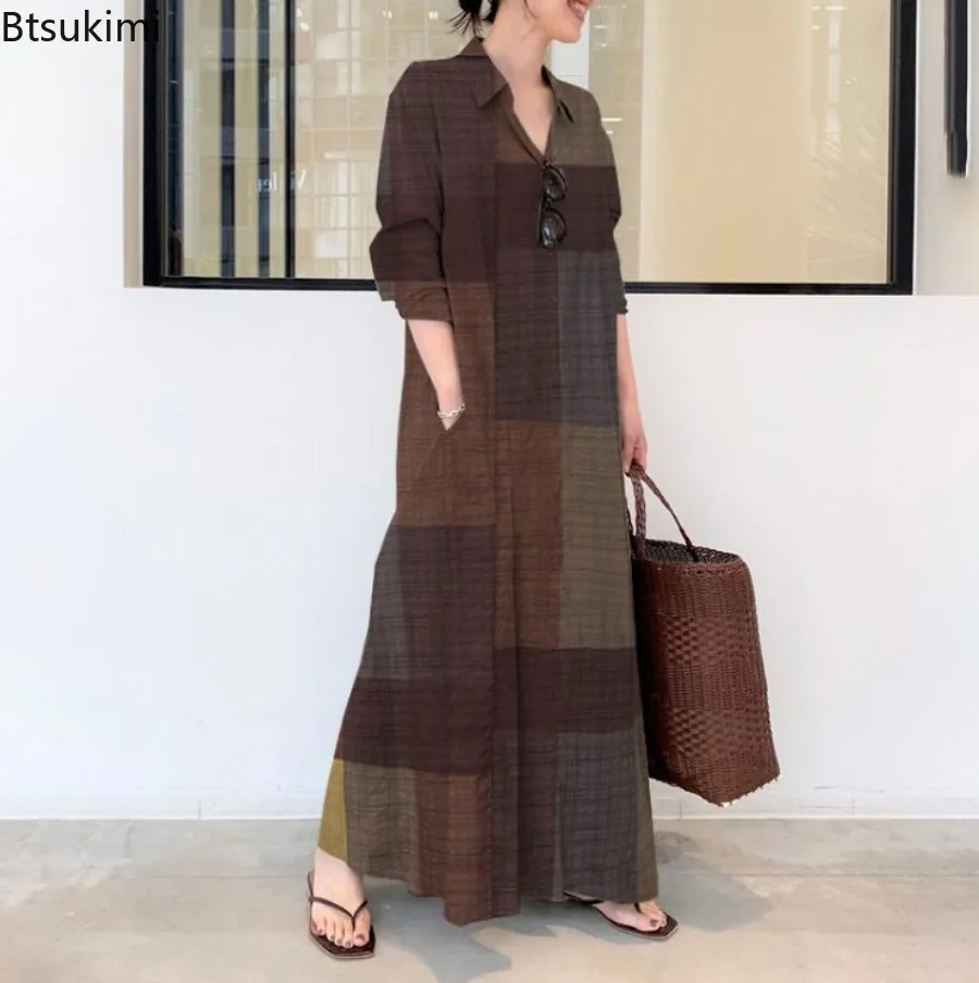 Fashion New Shirt Dress Women  - Casual Loose Linen Shirt Dress ulasan dan harga