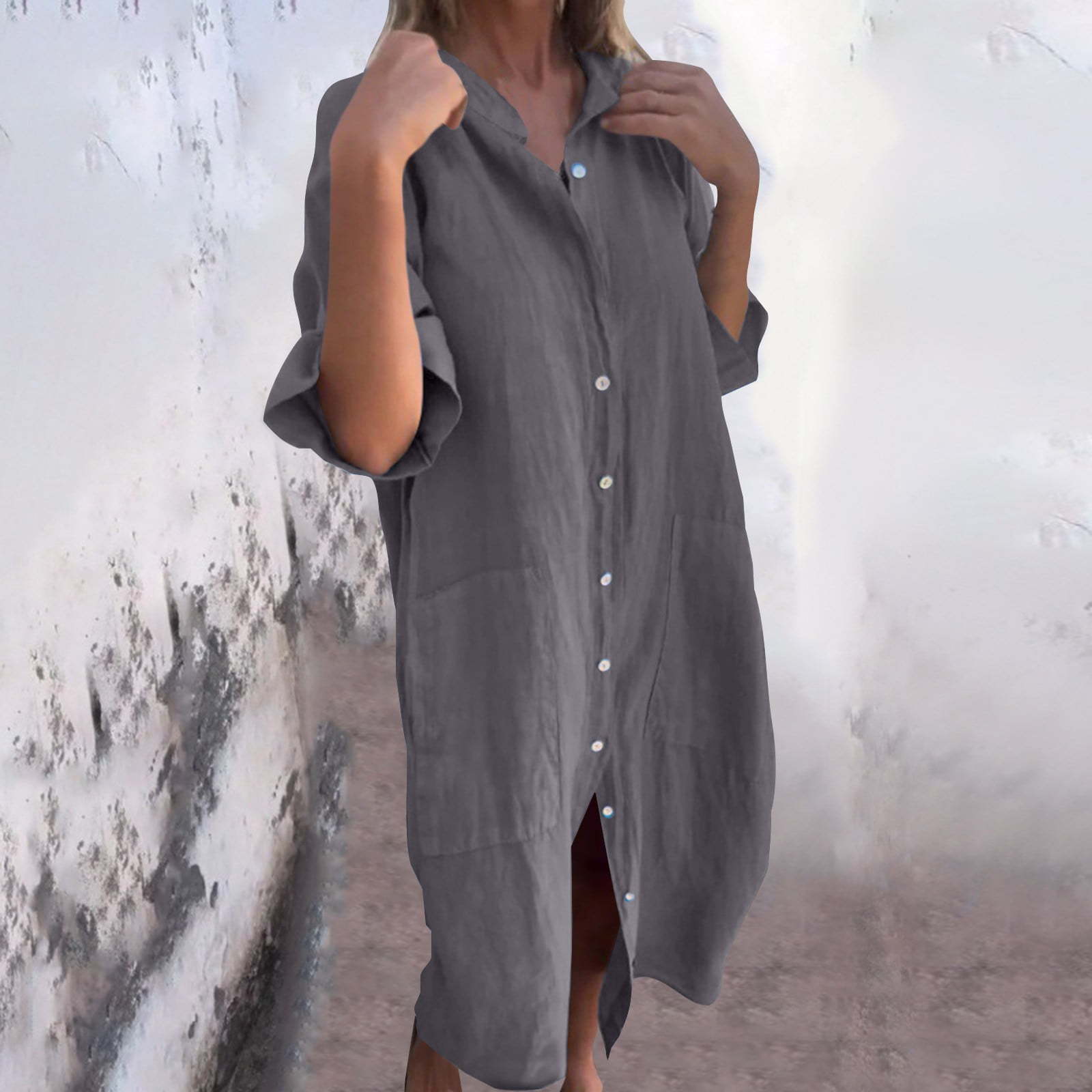 2025 New European and American - Casual Loose Linen Shirt Dress ulasan dan harga