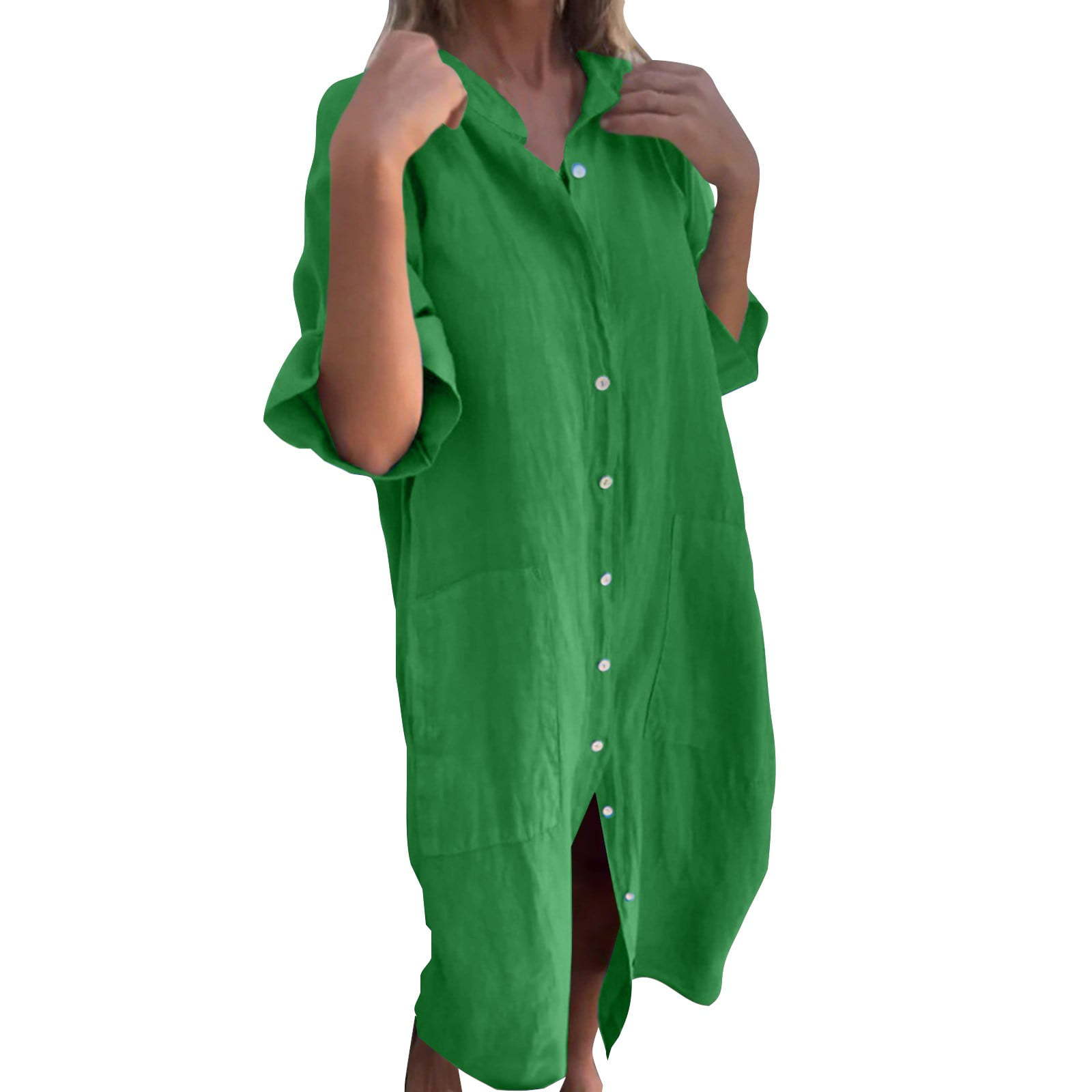 2025 New European and American - Casual Loose Linen Shirt Dress ulasan dan harga