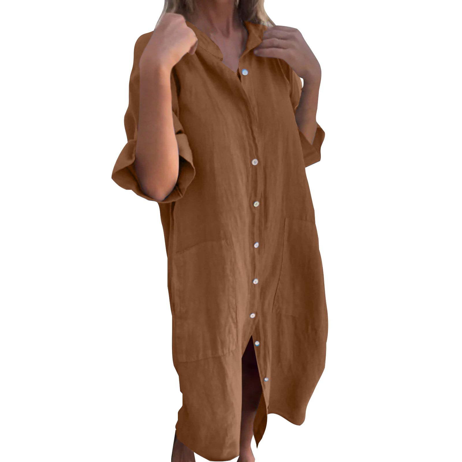 2025 New European and American - Casual Loose Linen Shirt Dress ulasan dan harga