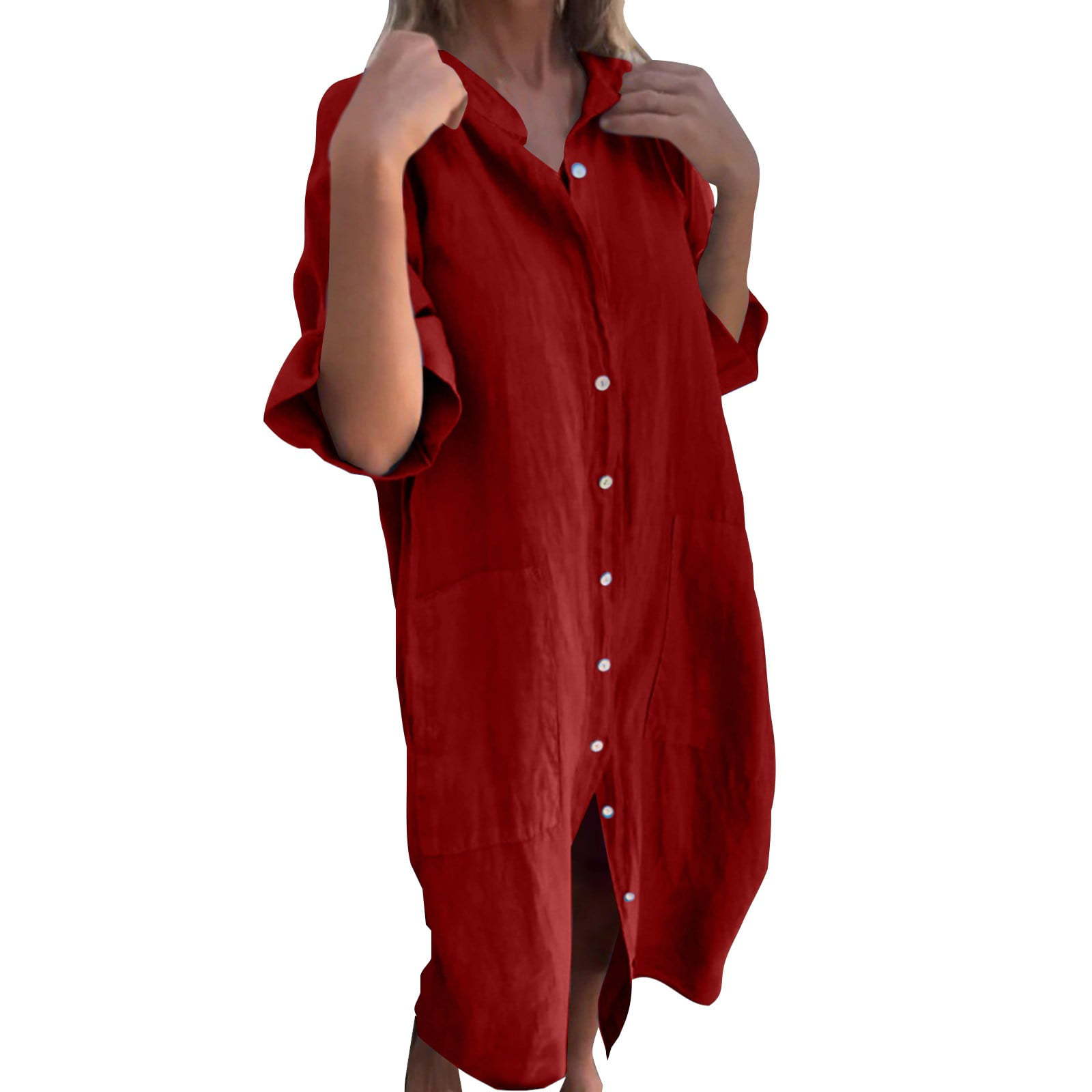 2025 New European and American - Casual Loose Linen Shirt Dress ulasan dan harga