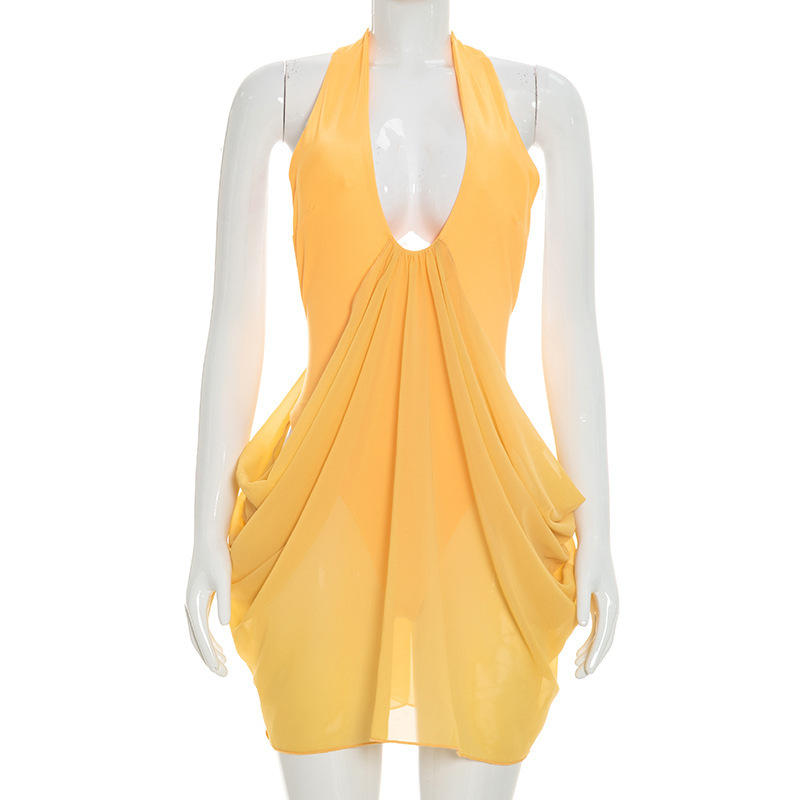Hollow Sexy Mini Dress Women H - Y2K Backless Halter Mini Dress ulasan dan harga