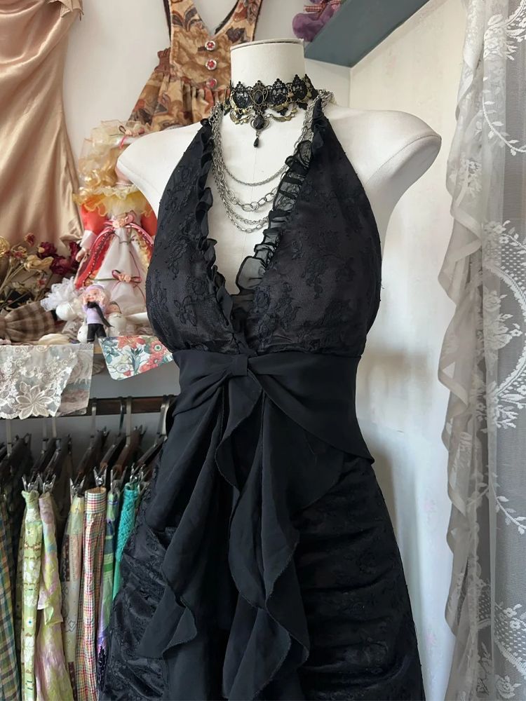 Y2k Vintage Halter Sleeveless  - Y2K Backless Halter Mini Dress ulasan dan harga