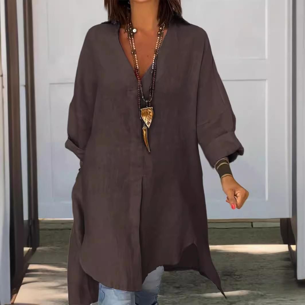 New 2024 Women's Casual Cotton - Casual Loose Linen Shirt Dress ulasan dan harga