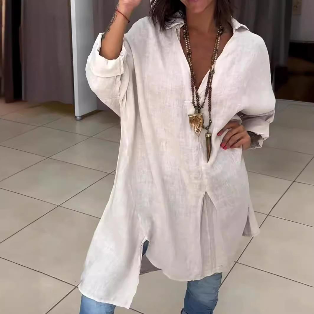 New 2024 Women's Casual Cotton - Casual Loose Linen Shirt Dress ulasan dan harga
