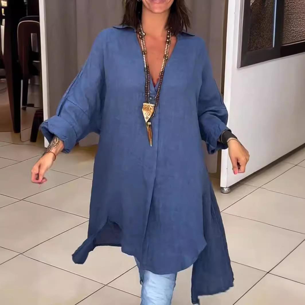 New 2024 Women's Casual Cotton - Casual Loose Linen Shirt Dress ulasan dan harga